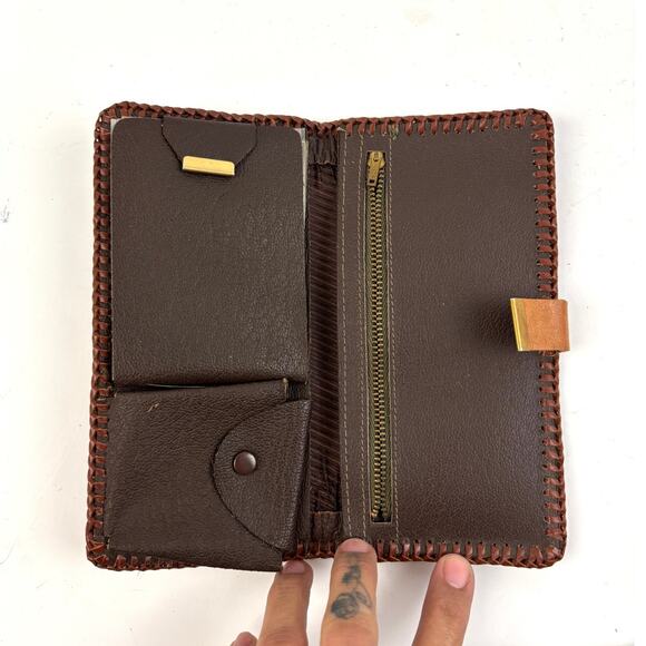 Vtg Hand Tooled Leather Roper Wallet Clutch Checkbook Floral Carved Western Boho - Picture 6 of 13